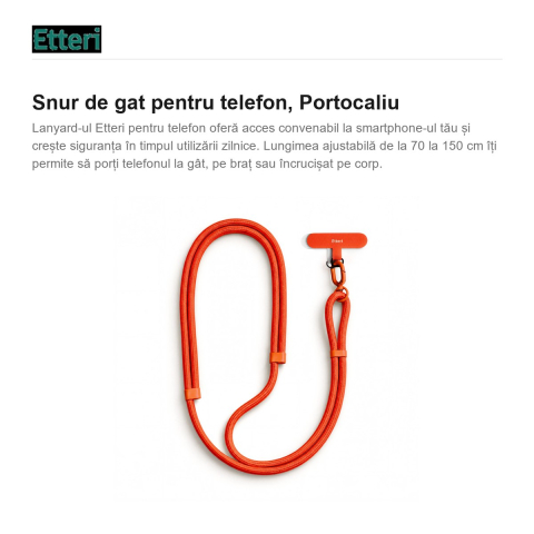Snur de gat pentru telefon 150 cm, Portocaliu [1]