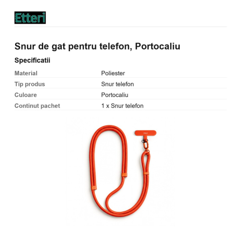 Snur de gat pentru telefon 150 cm, Portocaliu [2]
