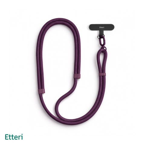 Snururi si lanturi telefon - Snur Etteri Universal Neck Strap, ajustabil de la 70 la 150 cm, cu accesorii si finisaje metalice, cu 2 insertii de montaj pentru husa, visiniu