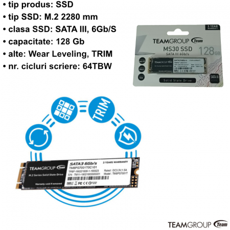 Solid State Drive (SSD) Teamgroup MS30 04095, M.2 2280, SATA III, 128Gb [3]