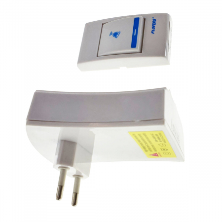 Sonerie cu buton Wireless conectare la priza, Flores FE-40795, receptor, 32 melodii, raza actiune 100 metri, sistem anti-interferenta, alba cu albastru [1]