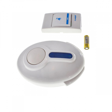 Sonerii electrice - Sonerie cu buton Wireless cu baterii, Flores FE-40792, un receptor, 32 melodii, raza actiune 100 metri, sistem anti-interferenta, alba cu albastru