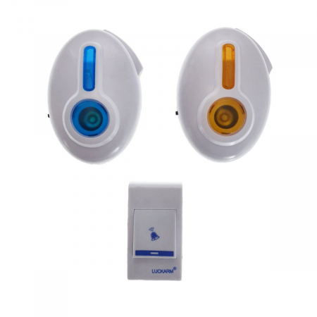 Sonerii electrice - Sonerie Luckarm 7620 fara fir, cu un buton si 2 sonerii cu led, 30 melodii, albastru cu portocaliu