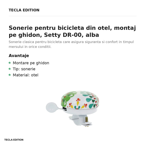 Sonerie pentru bicicleta din otel, montaj pe ghidon, Setty DR-00, alba [1]
