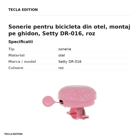 Sonerie pentru bicicleta din otel, montaj pe ghidon, Setty DR-016, roz [2]