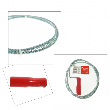 Spirala metalica cu maner pentru desfundat tevi, tip sarpe, Top Tools 34D301, 1.5M x 5mm, argintiu cu rosu [4]
