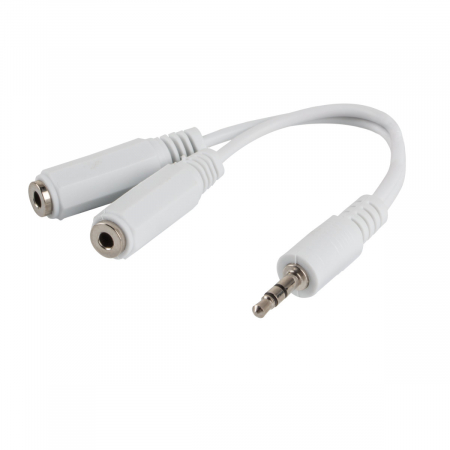 Adaptoare audio - Adaptor audio stereo Jack 3.5 mm 3 pini tata la 2 x Jack 3.5 mm 3 pini mama, 10 cm, Alb