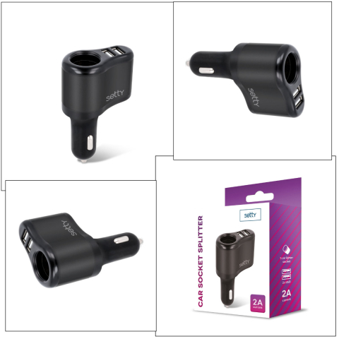 Splitter Priza Auto Setty RGS-01 cu 2 Porturi USB 2A si Priza Bricheta, pentru Incarcare Multipla in Masina [4]