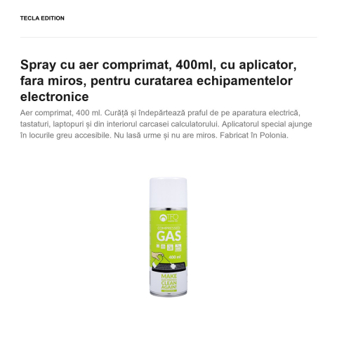 Spray cu aer comprimat, 400ml, cu aplicator, fara miros, pentru curatarea echipamentelor electronice [1]