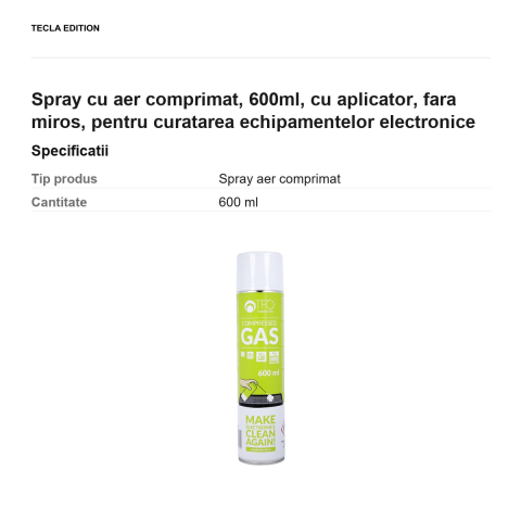 Spray cu aer comprimat, 600ml, cu aplicator, fara miros, pentru curatarea echipamentelor electronice [2]