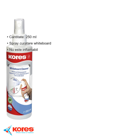 Spray curatare whiteboard Kores, 250 ml, pe baza de solvent, fara urme, aroma de lamaie [2]