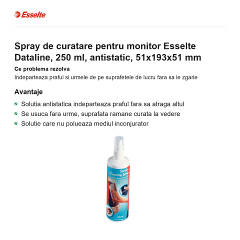 Spray de curatare pentru monitor Esselte Dataline, 250 ml, antistatic, 51x193x51 mm [1]