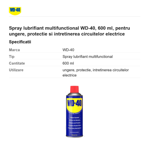 Spray lubrifiant multifunctional WD-40, 600 ml, pentru ungere, protectie si intretinerea circuitelor electrice [2]
