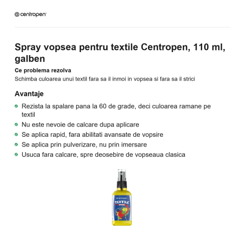 Spray vopsea pentru textile Centropen, 110 ml, galben [1]