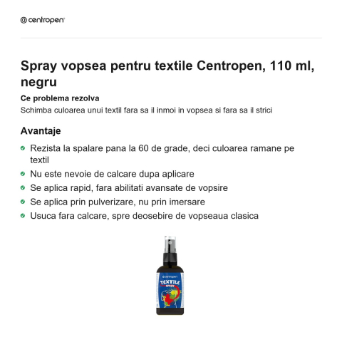 Spray vopsea pentru textile Centropen, 110 ml, negru [1]