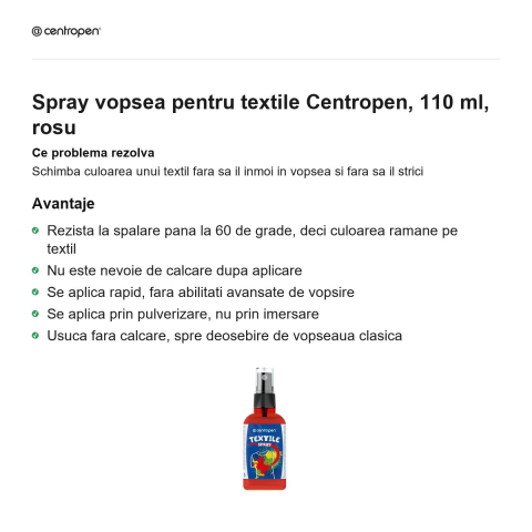 Spray vopsea pentru textile Centropen, 110 ml, rosu [1]