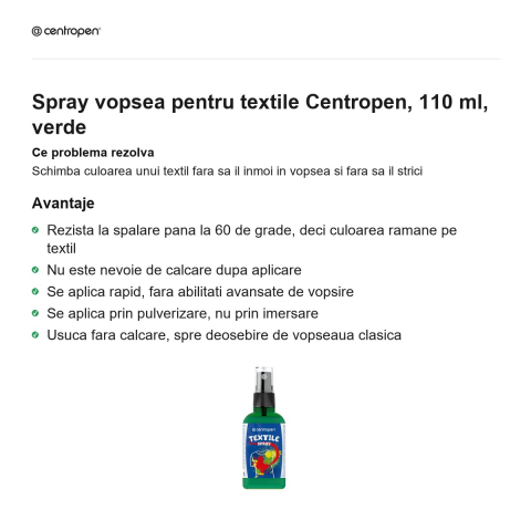 Spray vopsea pentru textile Centropen, 110 ml, verde [1]