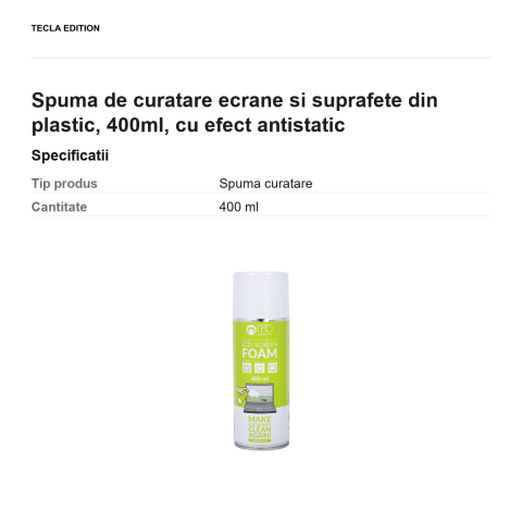 Spuma de curatare ecrane si suprafete din plastic, 400ml, cu efect antistatic [2]