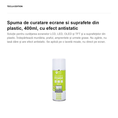 Spuma de curatare ecrane si suprafete din plastic, 400ml, cu efect antistatic [1]