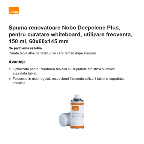 Spuma renovatoare Nobo Deepclene Plus, pentru curatare whiteboard, utilizare frecventa, 150 ml, 60x60x145 mm [1]