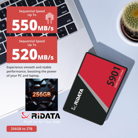 SSD 2.5 SATA 256GB RIDATA S901, Viteza Maxima 550 MB/s, pentru Sistem de Operare, Gaming, Workstation, cu Tehnologie Avansata LDPC ECC [1]