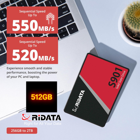 SSD 2.5 SATA 512GB RIDATA S901, Viteza Maxima 550 MB/s, pentru Gaming, Workstation, Backup, cu Tehnologie Avansata LDPC ECC [1]
