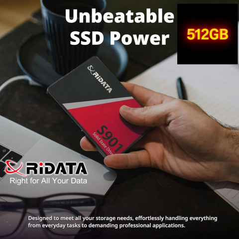 SSD 2.5 SATA 512GB RIDATA S901, Viteza Maxima 550 MB/s, pentru Gaming, Workstation, Backup, cu Tehnologie Avansata LDPC ECC [3]