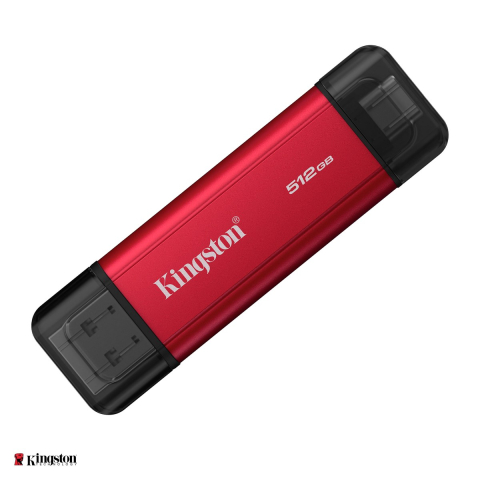 SSD Portabil USB-C / USB-A - SSD extern portabil Kingston Dual Portable SSD, 512 GB, format stick cu USB-A si USB-C, USB 3.2 Gen 2, citire 1.050 MB/s, scriere 950 MB/s, rosu cu negru, SPSD/512GB