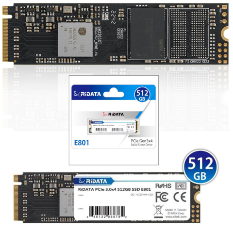 SSD PCIe M.2 NVMe RIDATA E801, 512 GB, Viteza Citire 2200 MB/s, Scriere 1800 MB/s, Upgrade Performanta, LDPC [5]