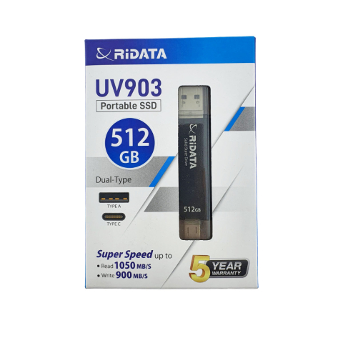 SSD-uri externe - SSD Portabil Extern 512GB Viteza 1050 MB/s Dual USB-C si USB-A, RiDATA UV903, pentru Backup si Transfer Rapid, Negru