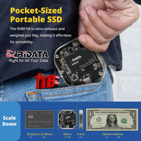 SSD Portabil Extern RiDATA RV801M 1 TB, Viteza Mare 1050 MB/s, Compatibil MagSafe pentru Filmari ProRes 4K pe iPhone, Carcasa Metalica cu Capac Transparent [4]