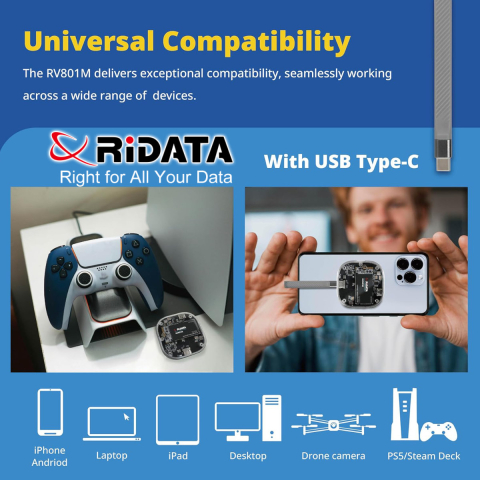 SSD Portabil Extern RiDATA RV801M 512 GB, Viteza Mare 1050 MB/s, Compatibil MagSafe si iPhone pentru Filmari ProRes, Carcasa Metalica cu Capac Transparent [6]