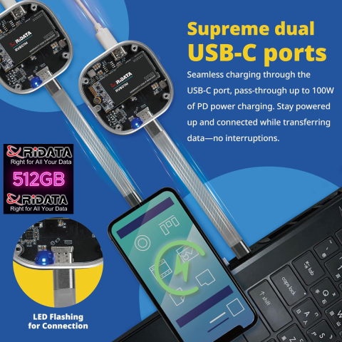 SSD Portabil Extern RiDATA RV801M 512 GB, Viteza Mare 1050 MB/s, Compatibil MagSafe si iPhone pentru Filmari ProRes, Carcasa Metalica cu Capac Transparent [2]