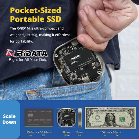 SSD Portabil Extern RiDATA RV801M 512 GB, Viteza Mare 1050 MB/s, Compatibil MagSafe si iPhone pentru Filmari ProRes, Carcasa Metalica cu Capac Transparent [4]