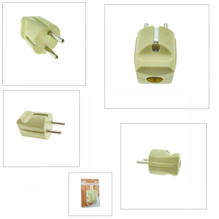 Stecher demontabil schuko, cu impamantare, 220V, 16A, cu iesire dreapta, din ebonita, bej [4]