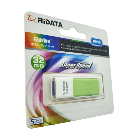 Stick USB 3.0 RiDATA, 32 GB, Transfer Viteza Mare, Stocare Multimedia, Conector Retractabil Verde [1]