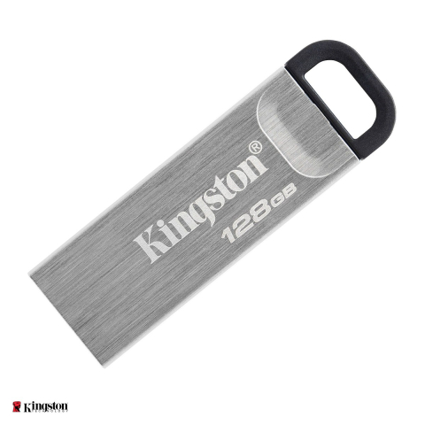Memorii USB 3.X - Stick USB Kingston DataTraveler Kyson, 128 GB, USB-A, USB 3.2 Gen 1, citire pana la 200 MB/s, carcasa metalica fara capac, argintiu, DTKN/128GB