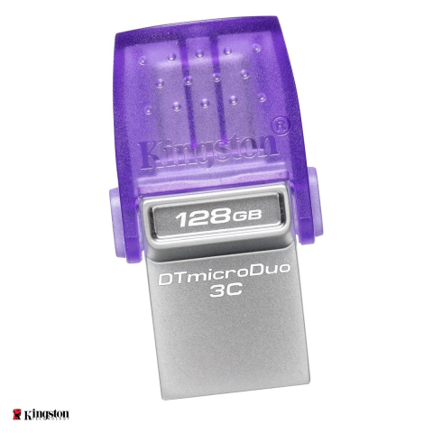 Memorii USB 3.X - Stick USB Kingston DataTraveler microDuo 3C G3, 128 GB, dual USB-C si USB-A, USB 3.2 Gen 1, citire pana la 200 MB/s, mov, DTDUO3CG3/128GB