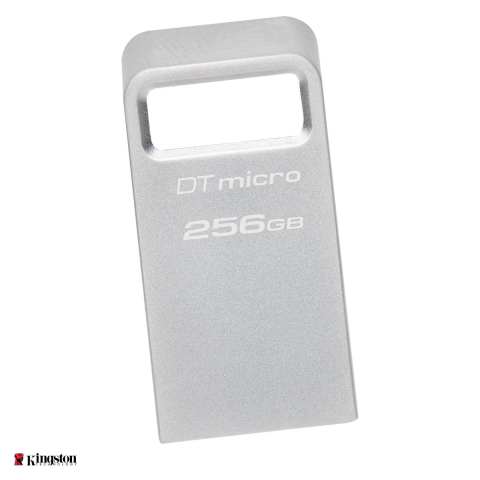 Memorii USB 3.X - Stick USB mini Kingston DataTraveler Micro, 256 GB, USB-A, USB 3.2 Gen 1, citire pana la 200 MB/s, carcasa metalica, argintiu, DTMC3G2/256GB