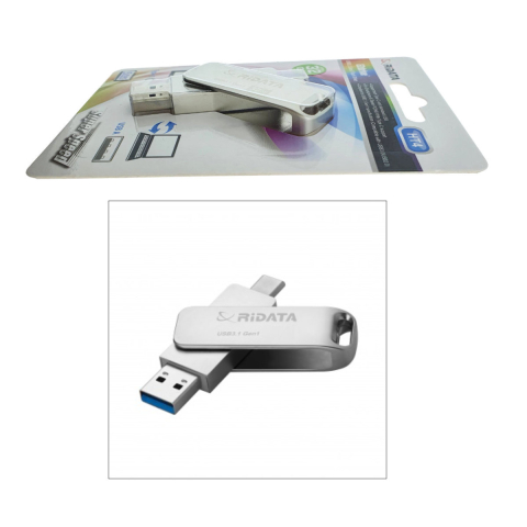 Stick USB OTG 32GB Dual USB-C si USB-A Viteza 5Gbps, RiDATA HT4, pentru Telefon, Tableta, PC, Metalic Silver [2]