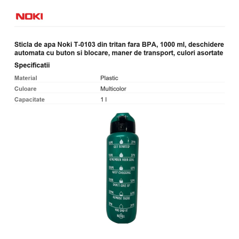 Sticla de apa Noki T-0103 din tritan fara BPA, 1000 ml, deschidere automata cu buton si blocare, maner de transport, culori asortate [2]