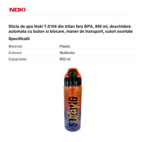 Sticla de apa Noki T-0104 din tritan fara BPA, 800 ml, deschidere automata cu buton si blocare, maner de transport, culori asortate [2]