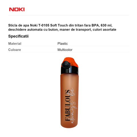 Sticla de apa Noki T-0105 Soft Touch din tritan fara BPA, 630 ml, deschidere automata cu buton, maner de transport, culori asortate [2]