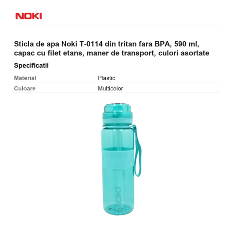 Sticla de apa Noki T-0114 din tritan fara BPA, 590 ml, capac cu filet etans, maner de transport, culori asortate [2]
