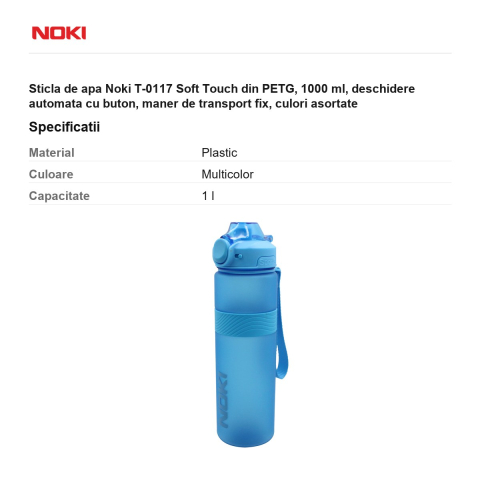 Sticla de apa Noki T-0117 Soft Touch din PETG, 1000 ml, deschidere automata cu buton, maner de transport fix, culori asortate [2]