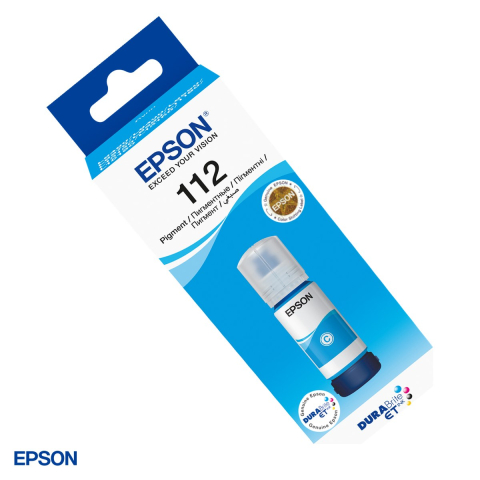 Imprimante - Sticla de cerneala Epson 112 EcoTank, 70 ml, cerneala pigment, randament 6.000 pagini, pentru imprimante EcoTank, cyan, C13T06C24A