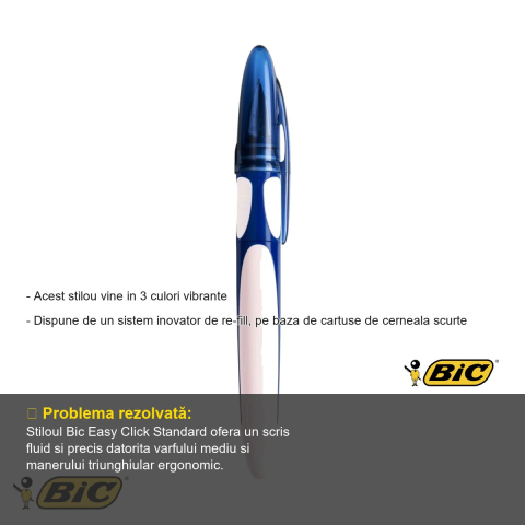 Stilou Bic Easy Click Standard, varf mediu, maner triunghiular ergonomic, pentru scoala si birou [1]