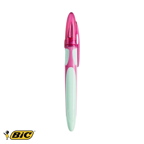 Birotica papetarie - Stilou Bic Easy Click Standard, varf mediu, maner triunghiular ergonomic, pentru scoala si birou