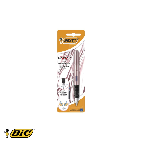 Birotica papetarie - Stilou Bic Xpen Chrome roz metalic, penita din iridiu, reincarcabil, pentru scoala si birou