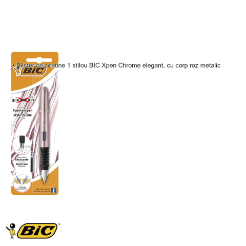 Stilou Bic Xpen Chrome roz metalic, penita din iridiu, reincarcabil, pentru scoala si birou [2]